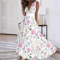 Vestido de verano sin mangas para mujer, vestido estampado con cuello en V, moda femenina - details 3