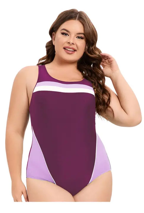 Patchwork color triángulo deportivo una pieza talla grande bañador mujer sentido espalda abierta traje de baño conservador - 1