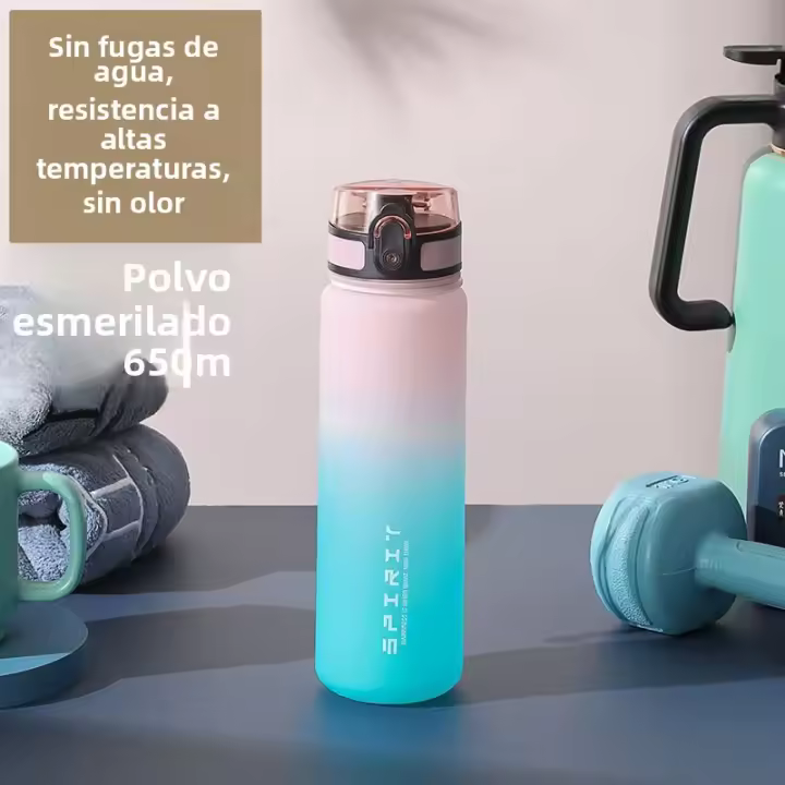 Taza de Agua Deportiva de Gran Capacidad Cambio Gradual de Color Bloqueo de Plástico de Alta Calidad Taza Portátil - 1