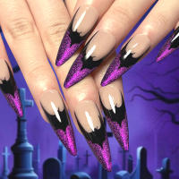 Uñas postizas de Halloween con estampado de murciélago, duraderas y no divididas, cómodas, para ir de compras, viajar y salir - details 1