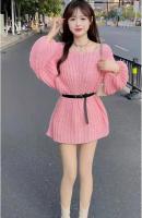 Jersey largo de punto para mujer, suéter holgado de color rosa, estilo coreano Harajuku, ropa básica para el trabajo, 2025 - details 9
