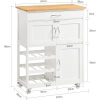 Carrito auxiliar de cocina con ruedas Mueble auxiliar de cocina con cajón, botellero y estantes Carro de cocina multifuncional como mesa auxiliar para estantería de cocina, comedor y exteriores - Blanco - details 1