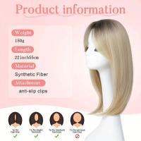 Topper de pelo liso en capas con flequillo, extensiones de cabello sintético con Clip ombré, postizos naturales de 22 pulgadas - details 6