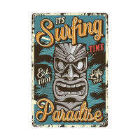 Cartel Vintage de la hora del surf, cartel de hojalata Tiki de verano, antiguo Bar de playa, tablero oxidado Retro, letreros de Metal de 20x30cm - details 1