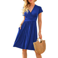 Ropa de mujer europea y americana de manga corta estampado de bolsillo de longitud media vestido - details 6