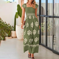Mono bohemio para mujer, mangas estampadas, cintura alta, mono de pierna ancha, con bolsillos, 2025 - details 7