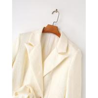 BUNO-Primavera otoño mujer chaqueta de traje Beige moda flores decoración cuello con muescas de un solo pecho de manga larga chaquetas femeninas abrigo - details 9