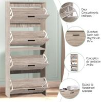 Mueble zapatero de 12 pares - Estantería de gran capacidad para vestíbulo o pasillo - (ancho) 60 x (profundidad) 24 x (alto) 80 cm - Madera clara blanca - details 41