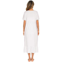 Camisón largo de algodón para mujer, ropa de dormir, cuello cuadrado, manga corta, camisón de longitud completa con bolsillos - details 10