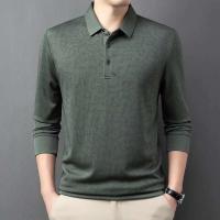 Camisa de negocios casual para hombre, polo de manga larga con insignia, color sólido, transpirable, cómoda, versátil, a la moda, - details 15