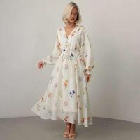 Vestido largo con espalda descubierta y estampado de ral para mujer, vestidos largos de cintura alta con mangas acampanadas, vestidos de vacaciones de verano para señora nueva 2025 - details 0
