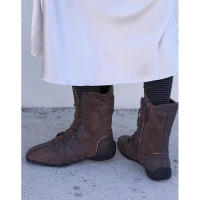 Nuevas botas cortas retro de hombre de Corea del Sur, botas de otoño e invierno de 2025 para mujer, botas occidentales con cordones, botas cortas a juego de color de suela gruesa de nicho - details 5
