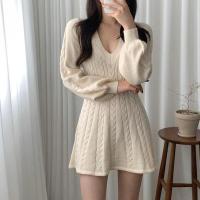 Falda corta de punto para mujer, ropa elegante de manga larga con cuello puntiagudo, usada, negra, invierno - details 42