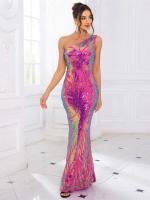 Lentejuelas largas con hombro rosa lavanda, vestido de fiesta de noche sin mangas para mujer - details 10