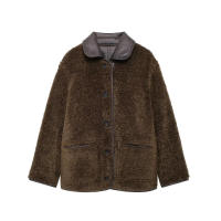 TRAFZA-abrigos reversibles para mujer, chaquetas marrones de manga larga con cuello vuelto y bolsillos, de una sola botonadura, a la moda, para invierno, 2024 - details 4