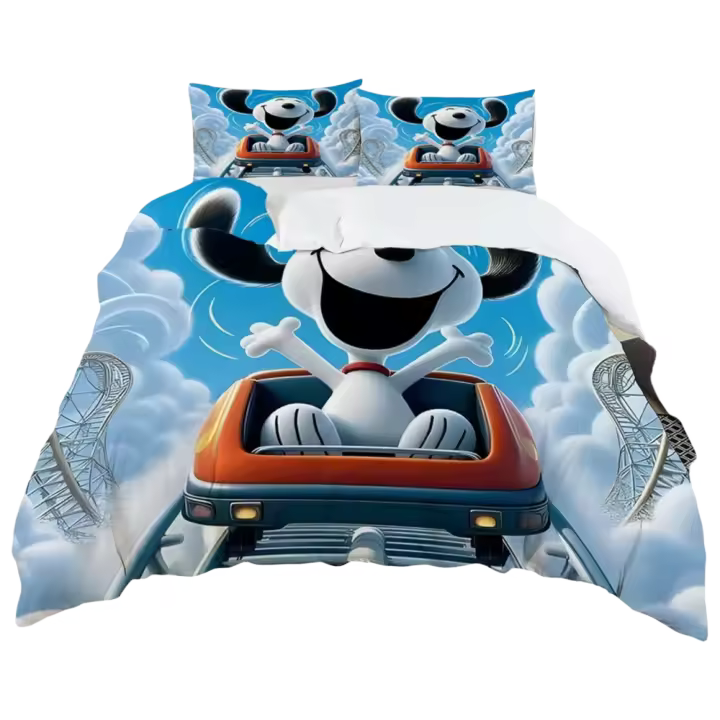 Juego de Ropa de Cama de Dibujos Animados Snoopy Funda de Edredón de Tamaño Grande Rey - 1