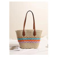Bolsos de paja para mujer, bandoleras a rayas de arcoíris, gran capacidad, para vacaciones en la playa, Vintage, verano, 2025 - details 2