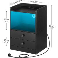 Mesilla de Noche con Luces LED, Mesilla de Noche con Base de Carga, Mesita Auxiliar con 2 Cajones, Adecuada para Dormitorio, Sala de Estar, Diseño Moderno, Negro EBK28CDBZ01 - details 4