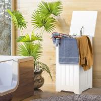 Cesto para la ropa sucia con tapa, de madera, color blanco, para dormitorio, baño - details 1