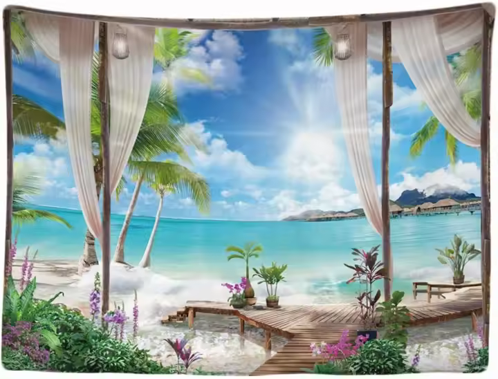 Playa Mar Naturaleza Tapiz Grande Decoración de Póster Accesorios Separadores de Habitaciones - 1