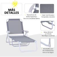 Reclinable y Plegable de Jardín con Respaldo Ajustable en 4 Posiciones Marco de Metal Texteline Transpirable 186x66x80 cm Gris - details 3