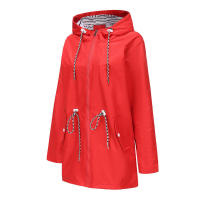 Camiseta impermeable con capucha a rayas de manga larga para mujer, longitud media - details 21