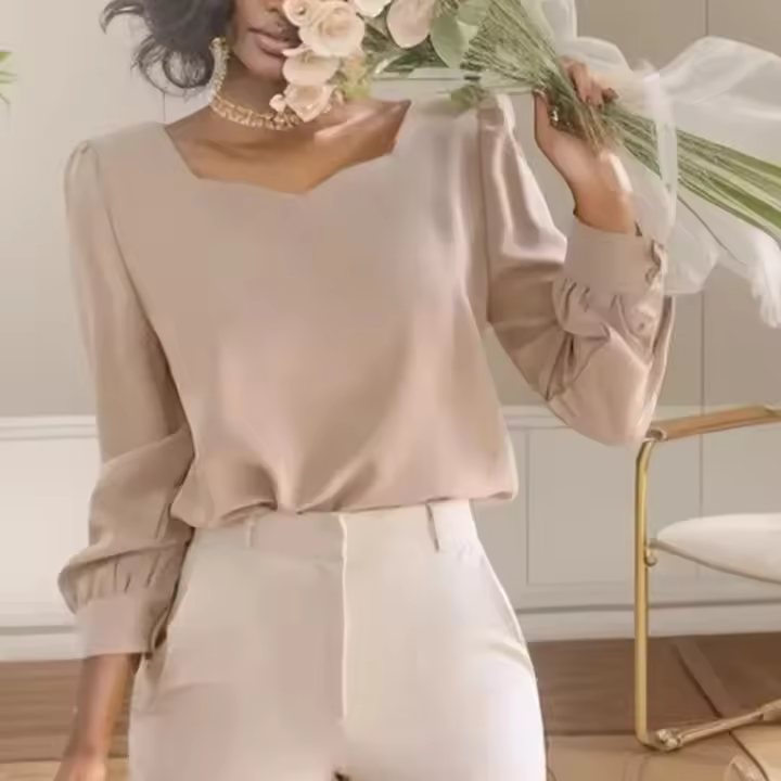 mujer con top ca y manga mullida - 1
