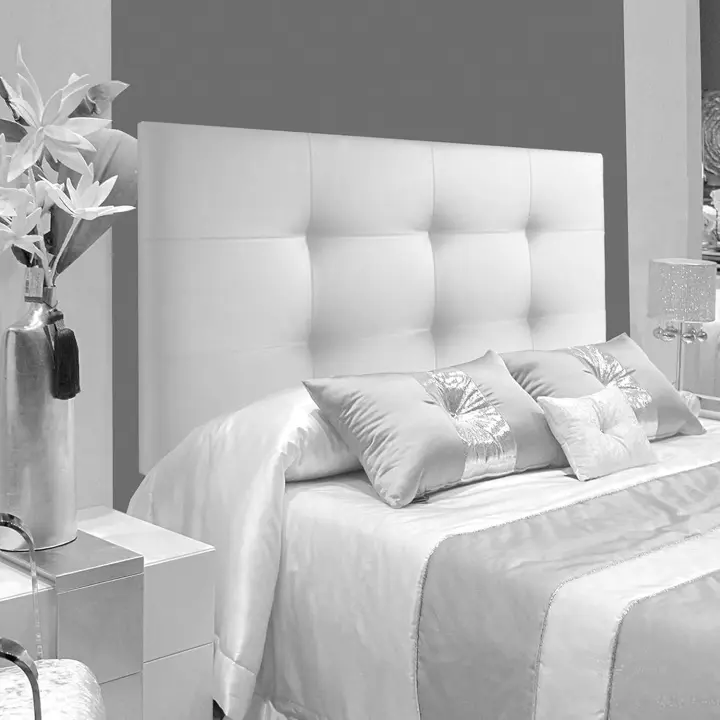 Cabecera de cama tapizada en polipiel para dormitorio, medidas para niños, juveniles y matrimonio, tapizada, acolchada (150x70, blanco) - 1