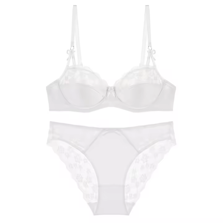 Conjunto De Sujetador Y Bragas Para Mujer En Talla Grande Con Borde De Encaje Brillante Sexy Muy Ajustado Con Anillo De Acero Suave Soporte Para Pechos Grandes - 1