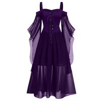 Vestido De Mujer Talla Grande Hombros Descubiertos Con Alas De Mariposa Estilo Gótico Para Halloween Vestido Elegante De Cintura Media Polyester - details 3