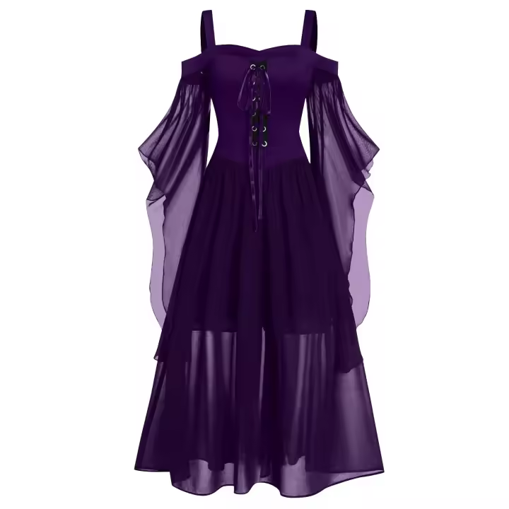 Vestido de mujer de talla grande con hombros descubiertos y alas de mariposa estilo gótico para Halloween, elegante vestido de poliéster de cintura media. - 1