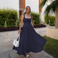 Primavera y verano nuevo vestido halter sin mangas con cuello cuadrado de color sólido - details 4