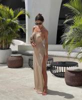 Para Praia Kintted cubrir Vestido de playa Sexy Maxi hendidura ceñido al cuerpo vestido de verano Bikinis encubrimientos elegante vestido de playa Halter - details 1