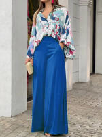 Junxi Wan Conjunto Casual de 2 Piezas Floral Camisa de Manga Larga y Pantalones de Pierna Ancha - details 2