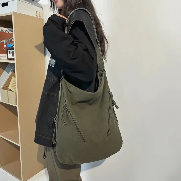 Bolso bandolera de poliéster de gran capacidad para mujer, color verde sólido con múltiples compartimentos con cremallera, correa de hombro ajustable y diseño minimalista elegante para desplazamientos informales, trabajo, viajes, bolso de trabajo, aparien - 1