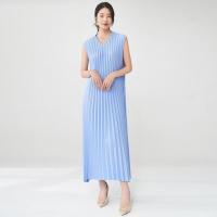 Vestido plisado para mujer, verano, nuevo, suelto, cuello en V, falda de talla grande, temperamento elegante - details 2