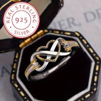 Anillo de Plata Esterlina 925 con Corazón Dorado y Símbolo de Infinidad - details 0