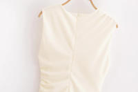 Mini vestido elegante de verano con cuello redondo y sin mangas, decoración informal plisada, vestidos cortos en la espalda para mujer - details 30