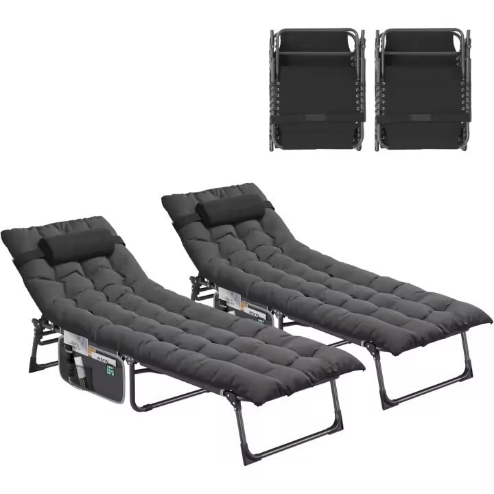 Tumbona Plegable de Playa con Almohada 190x68x31cm, Ajustable para 4 Posiciones, Carga de 300lbs - 1
