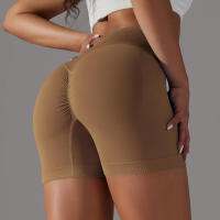 Pantalones cortos deportivos para mujer, pantalones cortos de yoga con gimnasio cruzado, entrenamiento, correr, cintura alta, levantamiento de cadera, sin costuras, Fiess - details 52