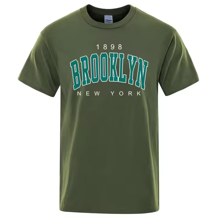 Camiseta de algodón con estampado Brooklyn para hombre, ropa de calle de marca de alta calidad, verano, 1898 - 1