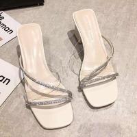 Nuevas zapatillas de verano para mujer, gruesas, simples y a la moda, transparentes, con cabeza cuadrada - details 7