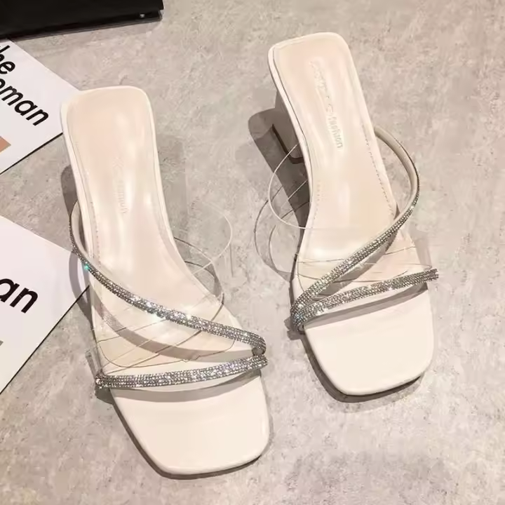 Nuevas zapatillas de verano para mujer, gruesas, simples y a la moda, transparentes, con cabeza cuadrada - 1
