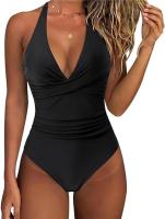 Traje de baño sexy de una pieza con lazo en el cuello y espalda cruzada para mujer - details 0