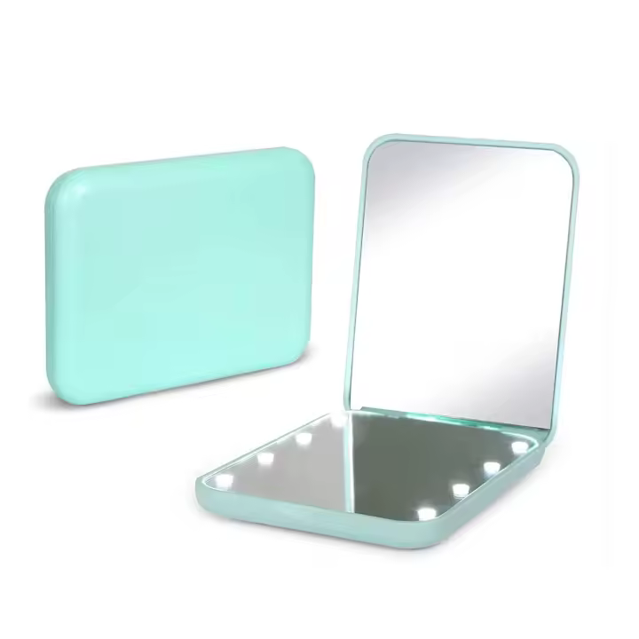 Scttomon Espejo de Maquillaje con Luz LED Compacto, Doble Cara, Plegable, Manejable - 1