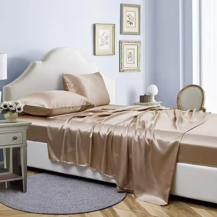 Juego de sábanas de satén de lujo, Sábana bajera de alta calidad, funda de almohada, color liso, tamaño Queen, King - 1