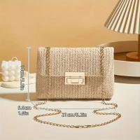 Elegante Bolso de Hombro de Paja Tejida Cadena Desmontable Cierre de Hebilla - details 0