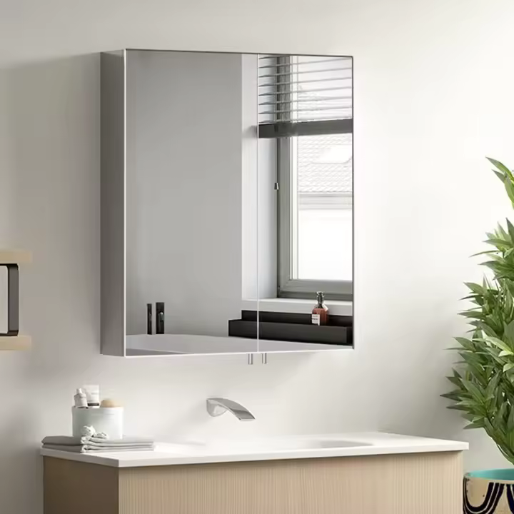 de espejo de baño gabinete de pared hecho de acero inoxidable montado en la pared sin marco gabinete medicinal 600 x 660 x 120 mm para maquillaje cosmético - 1