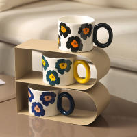 Taza de cerámica de flores de gran capacidad de 420 ml, taza de avena de leche de desayuno coreano, taza de café para el hogar - details 2