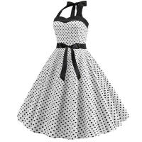 Vintage Women Summer Polka Dot Print Halter Party Dresses - details 30